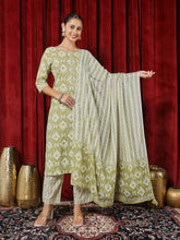 Printed Cotton Blend Kurta With Pants & Dupatta